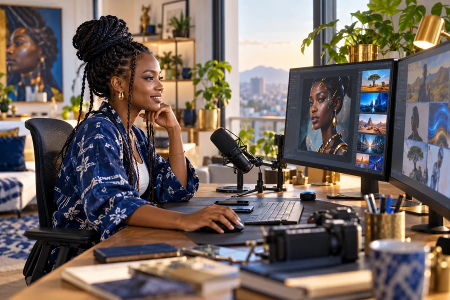 African creator exploring AI images, avatars and voice content