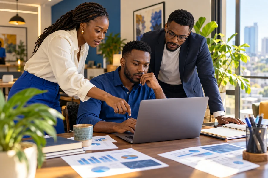 African strategist planning a connected digital campaign